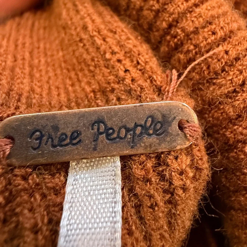 Free People My Only Sunshine Turtleneck Ribbed Sweater Rust Orange XS